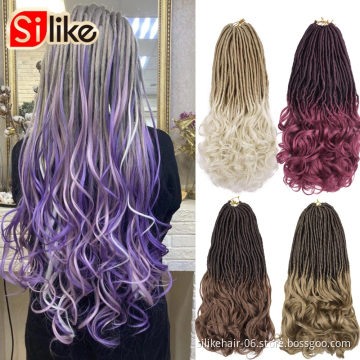 Hot Selling Ombre Long Straight Gorgeous Locs With Wavy Ends Women Synthetic Goddess Faux Locs Crochet Braiding Hair Extension
